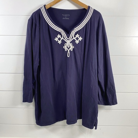 Talbots Tops - Talbots Womens Embroidered 100% Cotton Top sz 3X Blue Nautical Resortwear Preppy